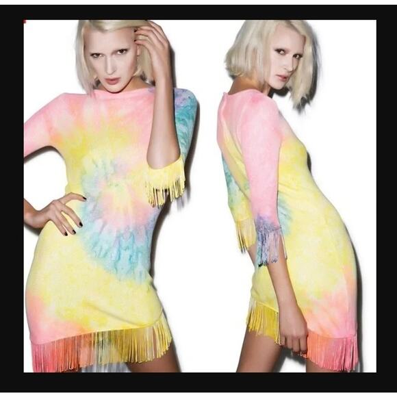 Unif Size Small S Stevie Multicolor Pastel Tie Dye Scoop Neck 3/4 Sleeve Waffle - Picture 2 of 6